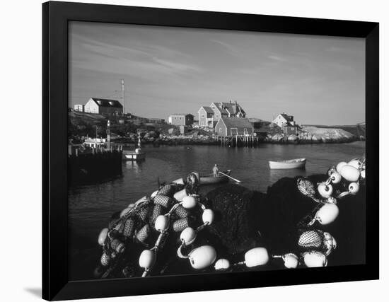 Fishing Nets and Houses at Harbor, Peggy's Cove, Nova Scotia, Canada-Greg Probst-Framed Photographic Print