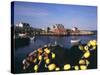 Fishing Nets and Houses at Harbor, Peggy's Cove, Nova Scotia, Canada-Greg Probst-Stretched Canvas