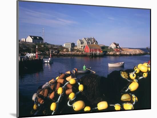 Fishing Nets and Houses at Harbor, Peggy's Cove, Nova Scotia, Canada-Greg Probst-Mounted Premium Photographic Print