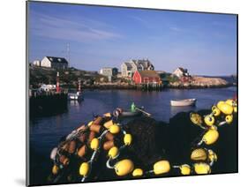 Fishing Nets and Houses at Harbor, Peggy's Cove, Nova Scotia, Canada-Greg Probst-Mounted Premium Photographic Print