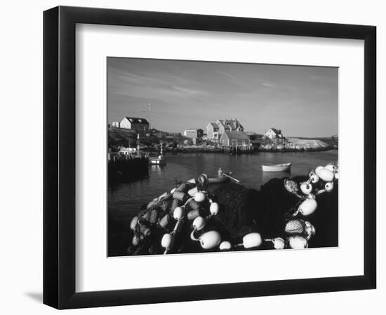 Fishing Nets and Houses at Harbor, Peggy's Cove, Nova Scotia, Canada-Greg Probst-Framed Photographic Print