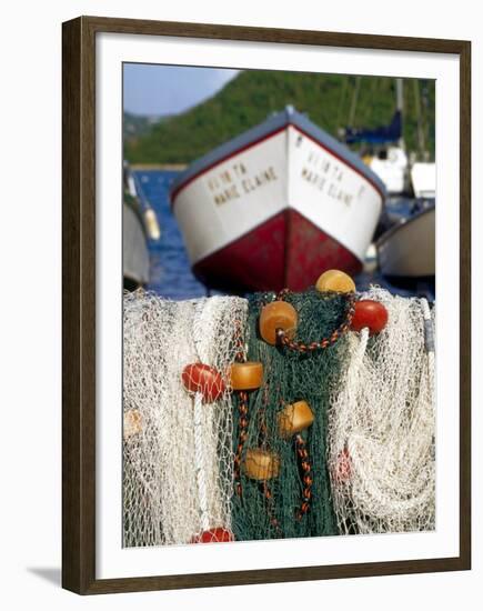 Fishing Nets at Marina, Frenchtown, St. Thomas, Caribbean-Robin Hill-Framed Premium Photographic Print