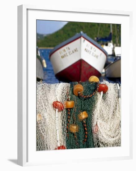 Fishing Nets at Marina, Frenchtown, St. Thomas, Caribbean-Robin Hill-Framed Premium Photographic Print