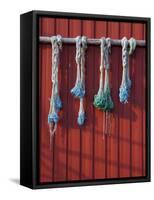 Fishing Nets Hanging from Rorbuer Exterior, Storvagen, Austvagsoya, Lofoten, Nordland, Norway-Doug Pearson-Framed Stretched Canvas