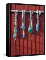 Fishing Nets Hanging from Rorbuer Exterior, Storvagen, Austvagsoya, Lofoten, Nordland, Norway-Doug Pearson-Framed Stretched Canvas