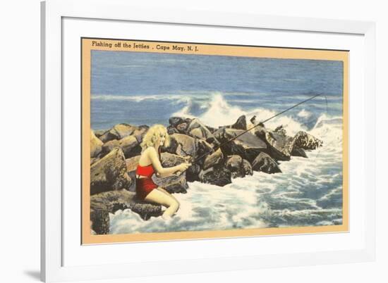 Fishing off Jetty, Cape May, New Jersey-null-Framed Premium Giclee Print