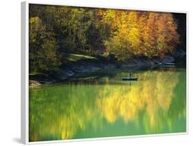 Fishing on Lake Sylvanstein, Germany with Fall Colors-Sheila Haddad-Framed Photographic Print