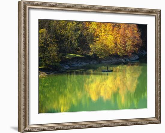 Fishing on Lake Sylvanstein, Germany with Fall Colors-Sheila Haddad-Framed Photographic Print