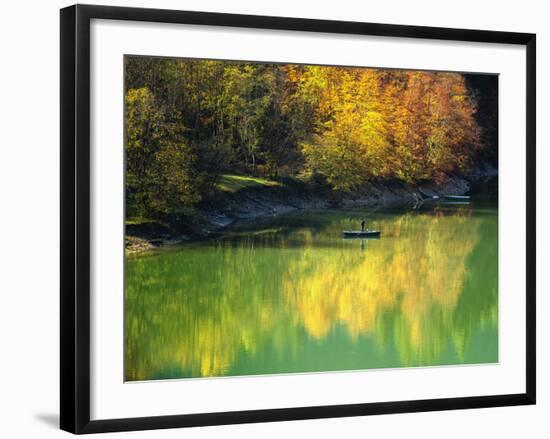 Fishing on Lake Sylvanstein, Germany with Fall Colors-Sheila Haddad-Framed Photographic Print