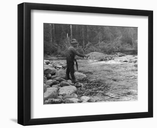 Fishing on the Elwha, Olympic Peninsula, Undated-Asahel Curtis-Framed Giclee Print