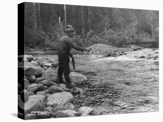 Fishing on the Elwha, Olympic Peninsula, Undated-Asahel Curtis-Stretched Canvas
