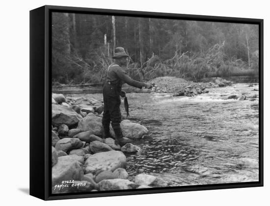 Fishing on the Elwha, Olympic Peninsula, Undated-Asahel Curtis-Framed Stretched Canvas