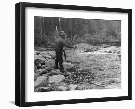 Fishing on the Elwha, Olympic Peninsula, Undated-Asahel Curtis-Framed Giclee Print