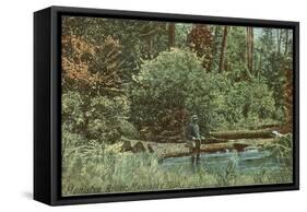 Fishing on the Manistee River, Michigan-null-Framed Stretched Canvas