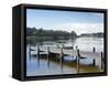 Fishing Pier and Boat Launch in Bayview Park on Bayou Texar in Pensacola, Florida in Blue Early Mor-forestpath-Framed Stretched Canvas