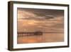Fishing pier off Safety Harbor, Florida at sunset with people fishing, deep pink sunset sky-Sheila Haddad-Framed Photographic Print