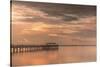 Fishing pier off Safety Harbor, Florida at sunset with people fishing, deep pink sunset sky-Sheila Haddad-Stretched Canvas