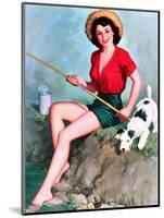 Fishing Pin-Up and Dog c1940s-Walt Otto-Mounted Art Print