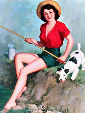 Fishing Pin-Up and Dog c1940s' Posters - Walt Otto