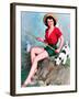 Fishing Pin-Up and Dog c1940s-Walt Otto-Framed Art Print