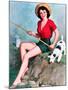 Fishing Pin-Up and Dog c1940s-Walt Otto-Mounted Art Print