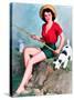 Fishing Pin-Up and Dog c1940s-Walt Otto-Stretched Canvas