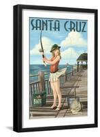 Fishing Pinup Girl - Santa Cruz, California-Lantern Press-Framed Art Print