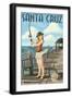 Fishing Pinup Girl - Santa Cruz, California-Lantern Press-Framed Art Print