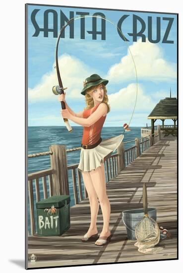 Fishing Pinup Girl - Santa Cruz, California-Lantern Press-Mounted Art Print