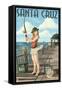 Fishing Pinup Girl - Santa Cruz, California-Lantern Press-Framed Stretched Canvas