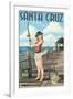 Fishing Pinup Girl - Santa Cruz, California-Lantern Press-Framed Art Print