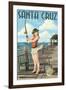 Fishing Pinup Girl - Santa Cruz, California-Lantern Press-Framed Art Print