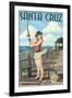 Fishing Pinup Girl - Santa Cruz, California-Lantern Press-Framed Art Print