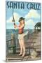 Fishing Pinup Girl - Santa Cruz, California-Lantern Press-Mounted Art Print