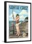 Fishing Pinup Girl - Santa Cruz, California-Lantern Press-Framed Art Print
