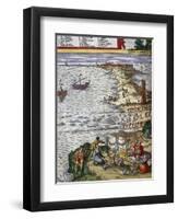 Fishing Scene and Preparing Fish at Port City of Cadiz-Jan Janssonius-Framed Giclee Print