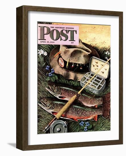 "Fishing Still Life," Saturday Evening Post Cover, April 15, 1944-John Atherton-Framed Premium Giclee Print