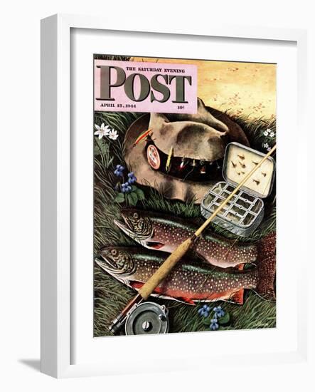 "Fishing Still Life," Saturday Evening Post Cover, April 15, 1944-John Atherton-Framed Premium Giclee Print