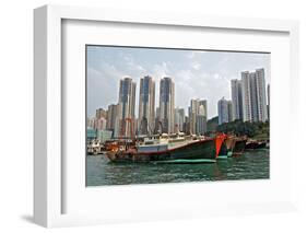 Fishing Trawlers at Anchor in Aberdeen Harbor, Hong Kong-Richard Wright-Framed Photographic Print