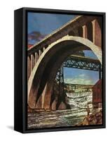 "Fishing Under Bridge," June 12, 1948-John Atherton-Framed Stretched Canvas
