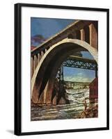 "Fishing Under Bridge," June 12, 1948-John Atherton-Framed Giclee Print