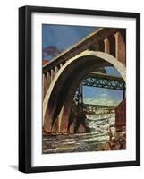 "Fishing Under Bridge," June 12, 1948-John Atherton-Framed Premium Giclee Print