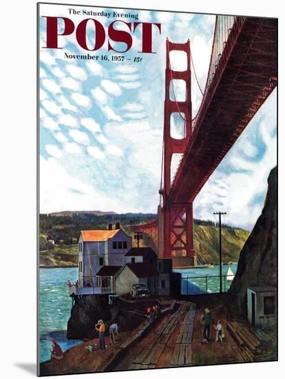 "Fishing Under the Golden Gate" Saturday Evening Post Cover, November 16, 1957-John Falter-Mounted Giclee Print