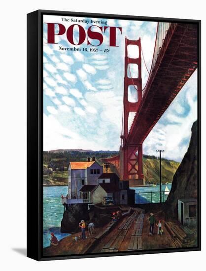 "Fishing Under the Golden Gate" Saturday Evening Post Cover, November 16, 1957-John Falter-Framed Stretched Canvas