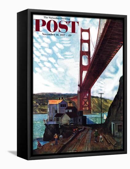 "Fishing Under the Golden Gate" Saturday Evening Post Cover, November 16, 1957-John Falter-Framed Stretched Canvas