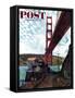 "Fishing Under the Golden Gate" Saturday Evening Post Cover, November 16, 1957-John Falter-Framed Stretched Canvas