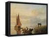 Fishing Vessels at Sunset-Cornelius Springer-Framed Stretched Canvas