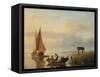 Fishing Vessels at Sunset-Cornelius Springer-Framed Stretched Canvas