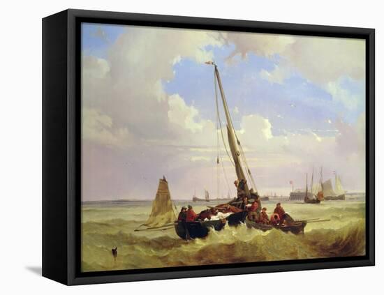 Fishing vessels off Calais, 19th century-Alexandre T. Francia-Framed Stretched Canvas