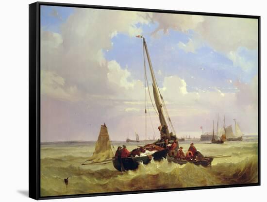 Fishing vessels off Calais, 19th century-Alexandre T. Francia-Framed Stretched Canvas